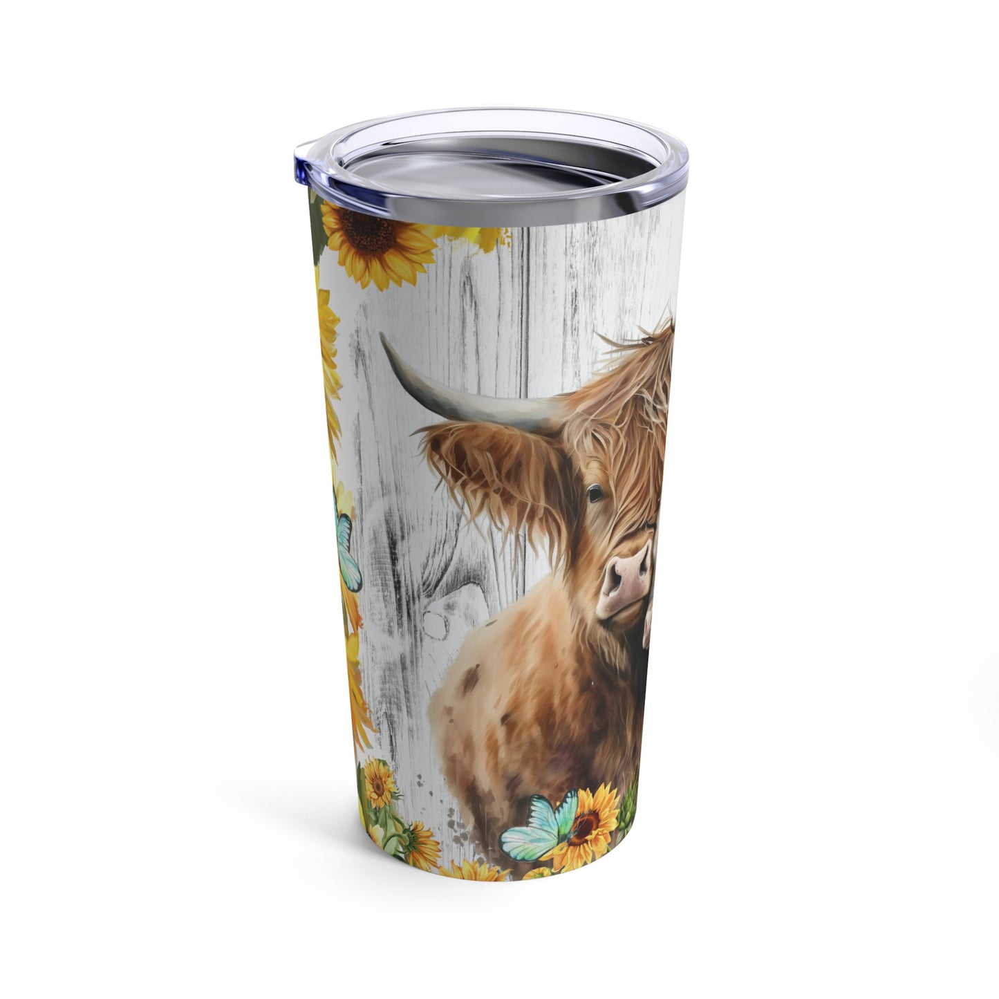 Highland Cow sunflower Skinny Steel Tumbler with Straw, 20oz