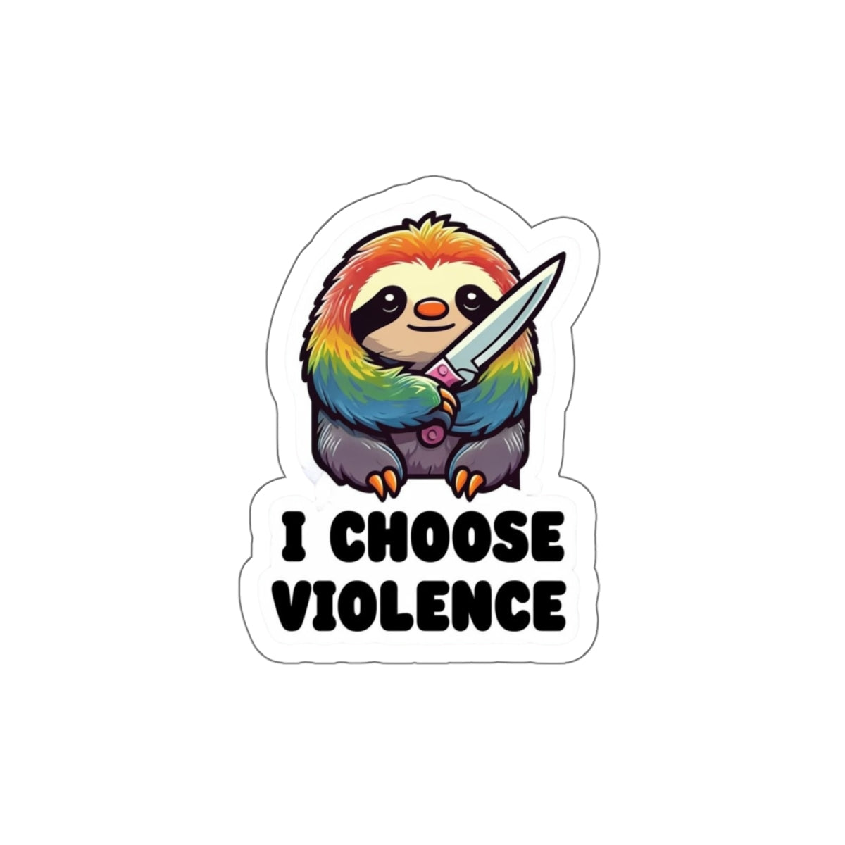 Funny Sloth Kiss-Cut Sticker - "I Choose Violence" - Cute and Quirky Decor for Laptops, Water Bottles, and More