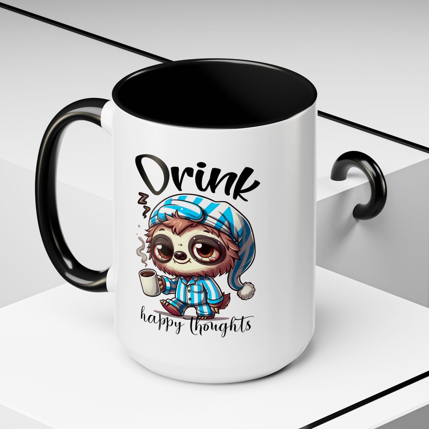 Drink Happy Thoughts Sloth Accent Coffee Mug – Perfect for Cozy Moments and Happy Thoughts