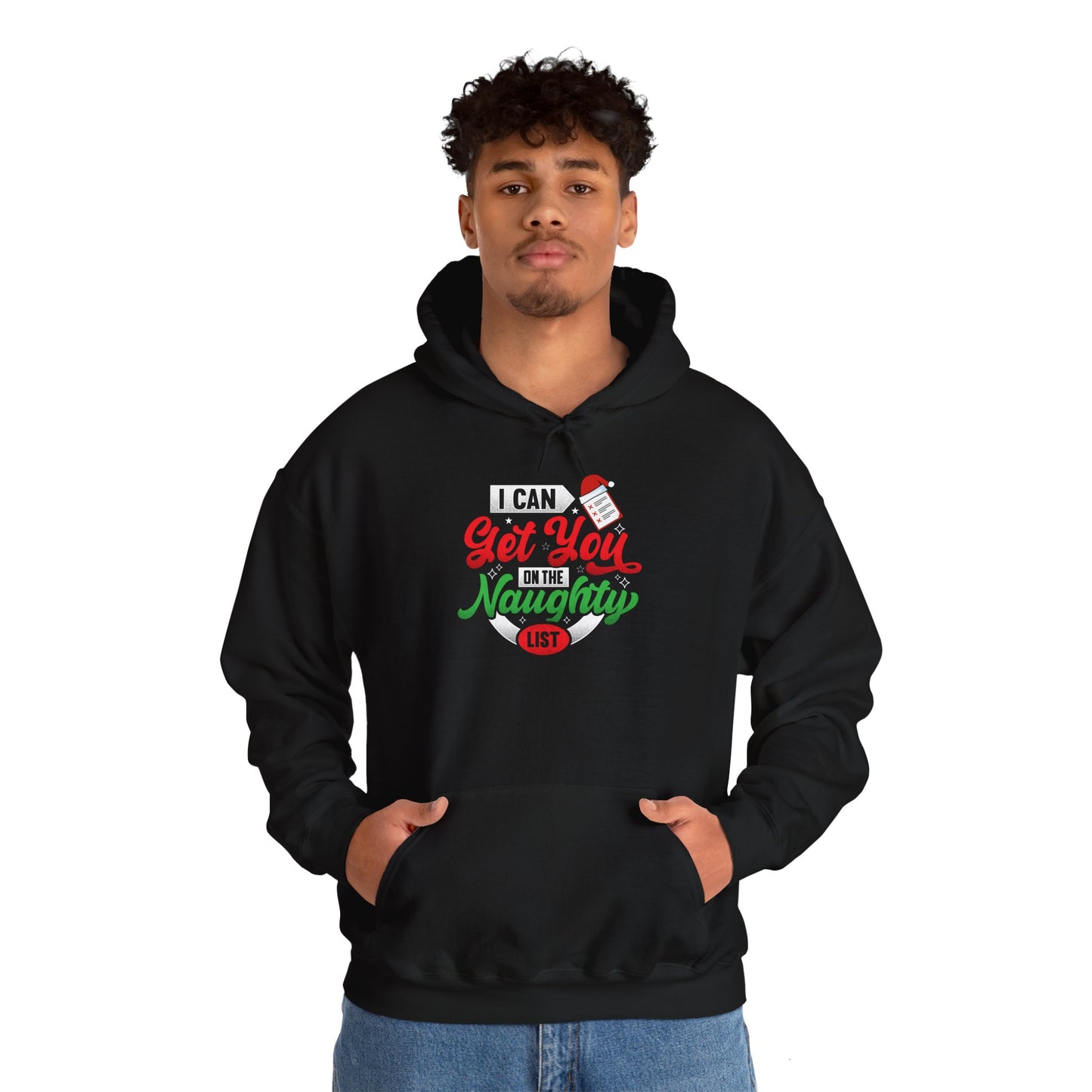 Funny Christmas Hoodie - "I Can Get You on the Naughty List" Unisex Heavy Blend Sweatshirt