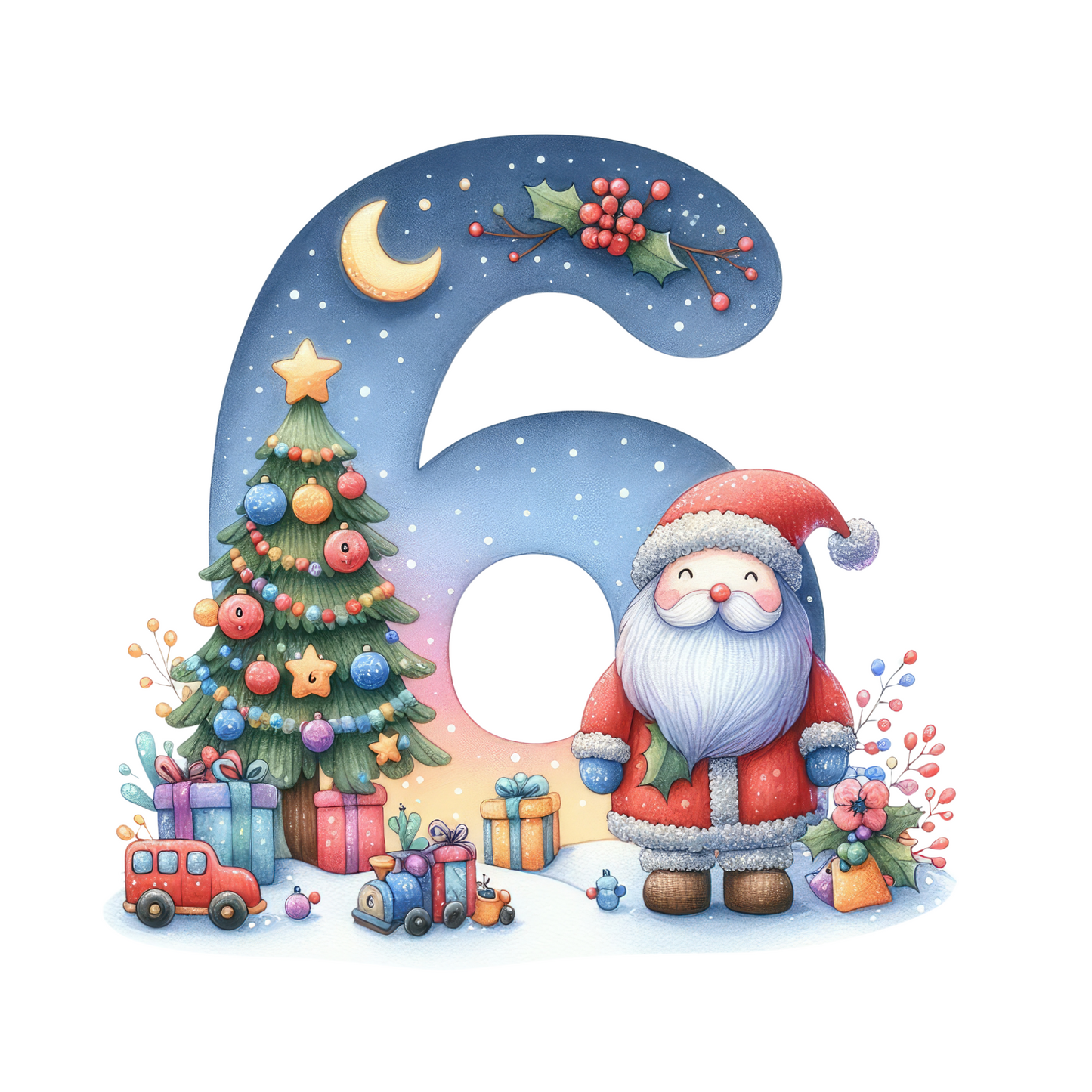 Customizable Clipart Santa Number Ornaments