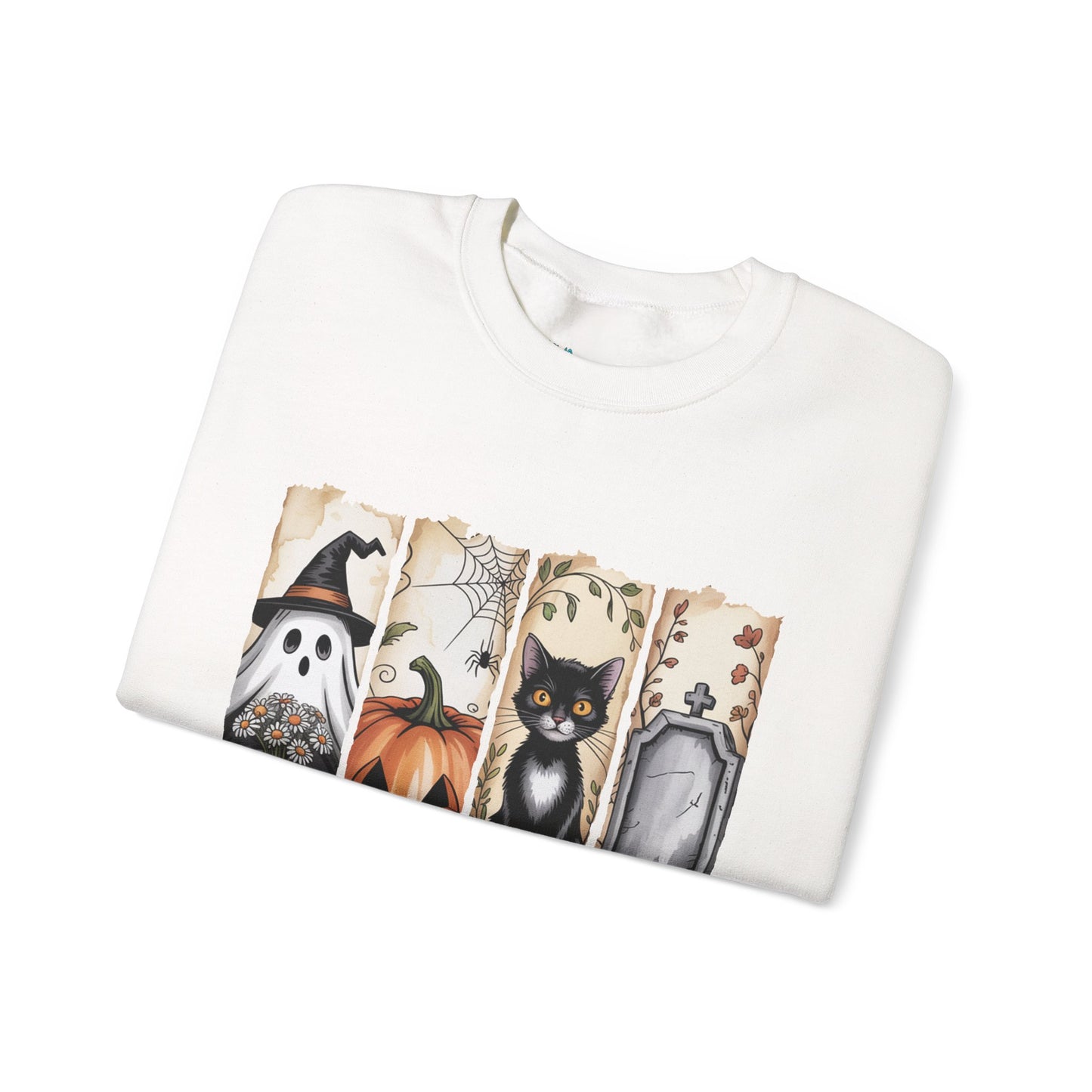 Spooky Season Crewneck Sweatshirt, Cozy Halloween Apparel, Ghost Design, Cat Lover Gift, Autumn Fashion