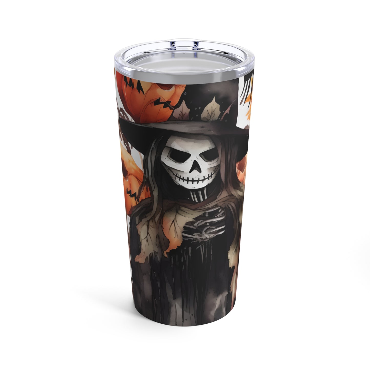 Skeleton Scarecrow Skinny Steel Tumbler with Straw, 20oz
