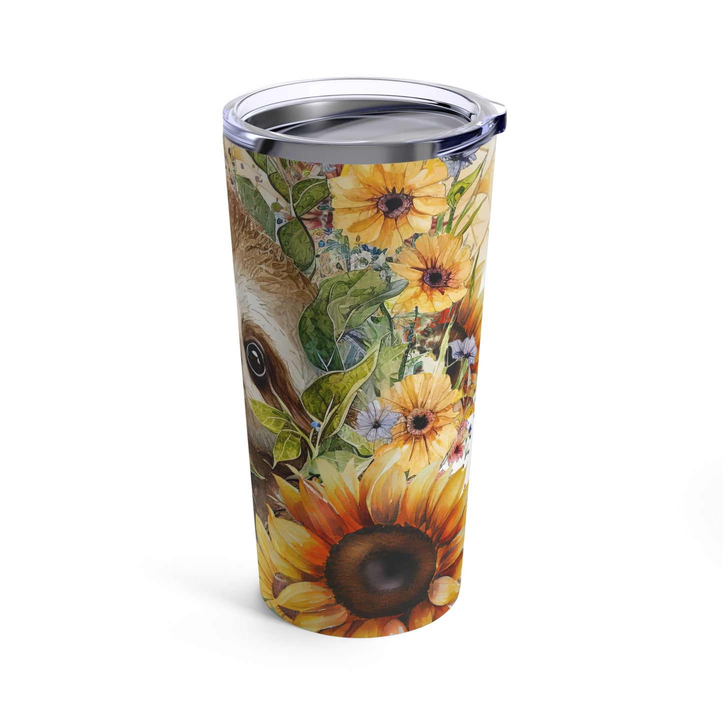 Sunflower Sloth Skinny Steel Tumbler with Straw, 20oz