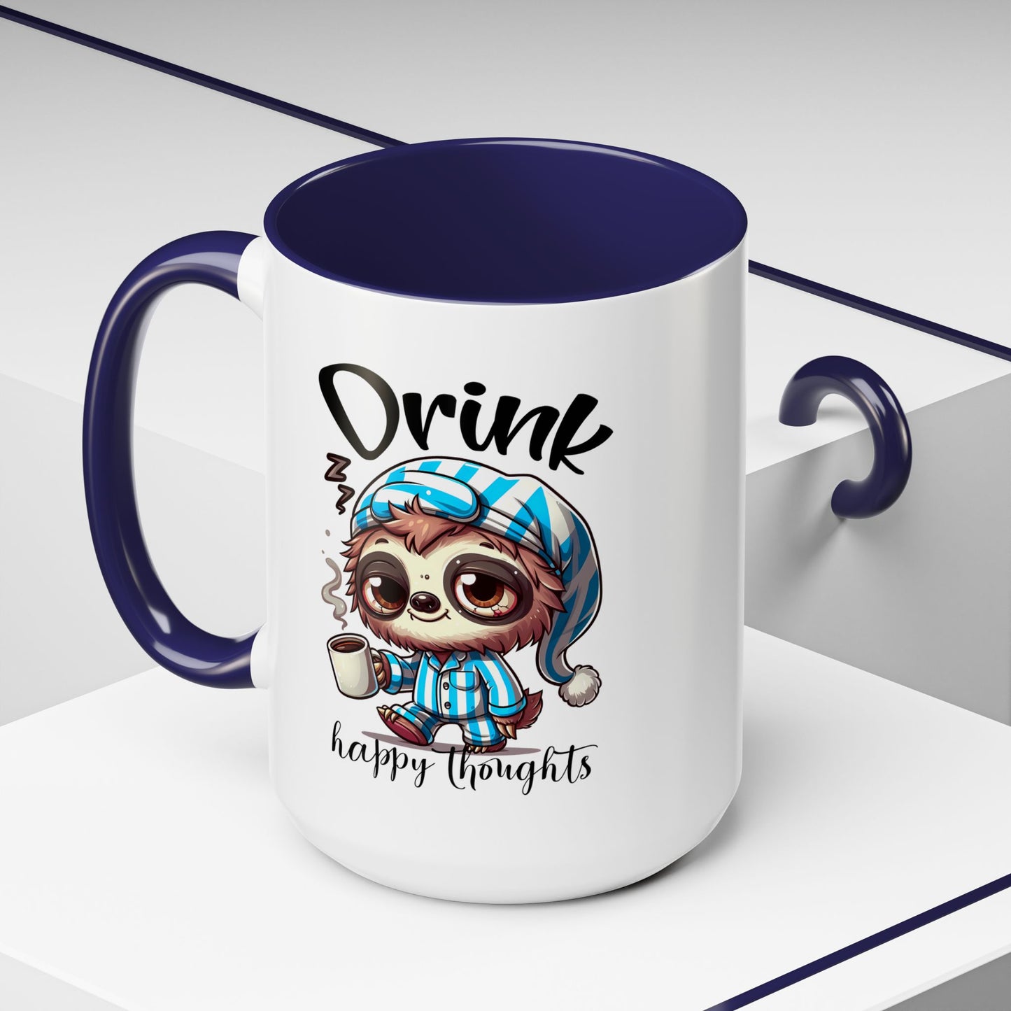 Drink Happy Thoughts Sloth Accent Coffee Mug – Perfect for Cozy Moments and Happy Thoughts