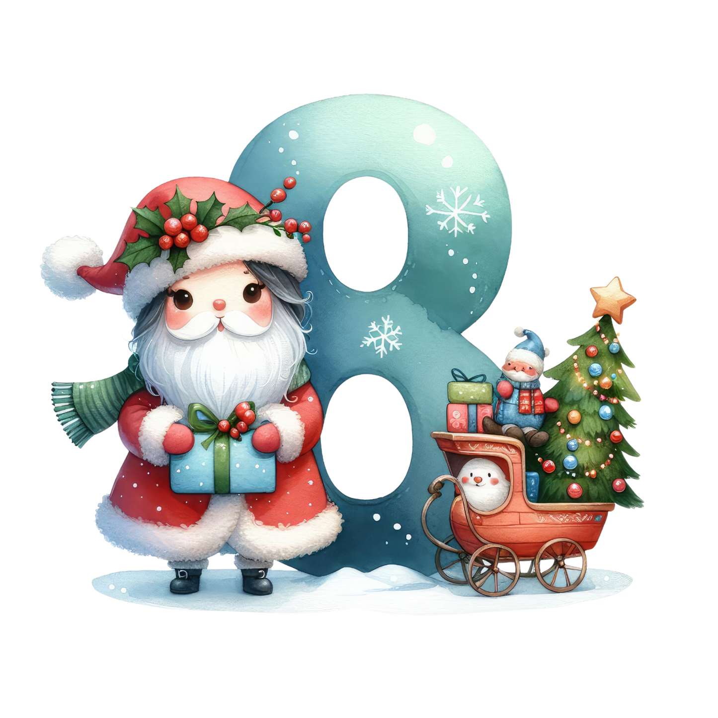 Customizable Clipart Santa Number Ornaments