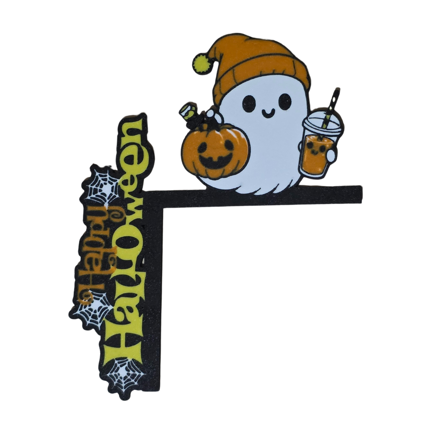 Ghost with Coffee Happy Halloween Door Corner