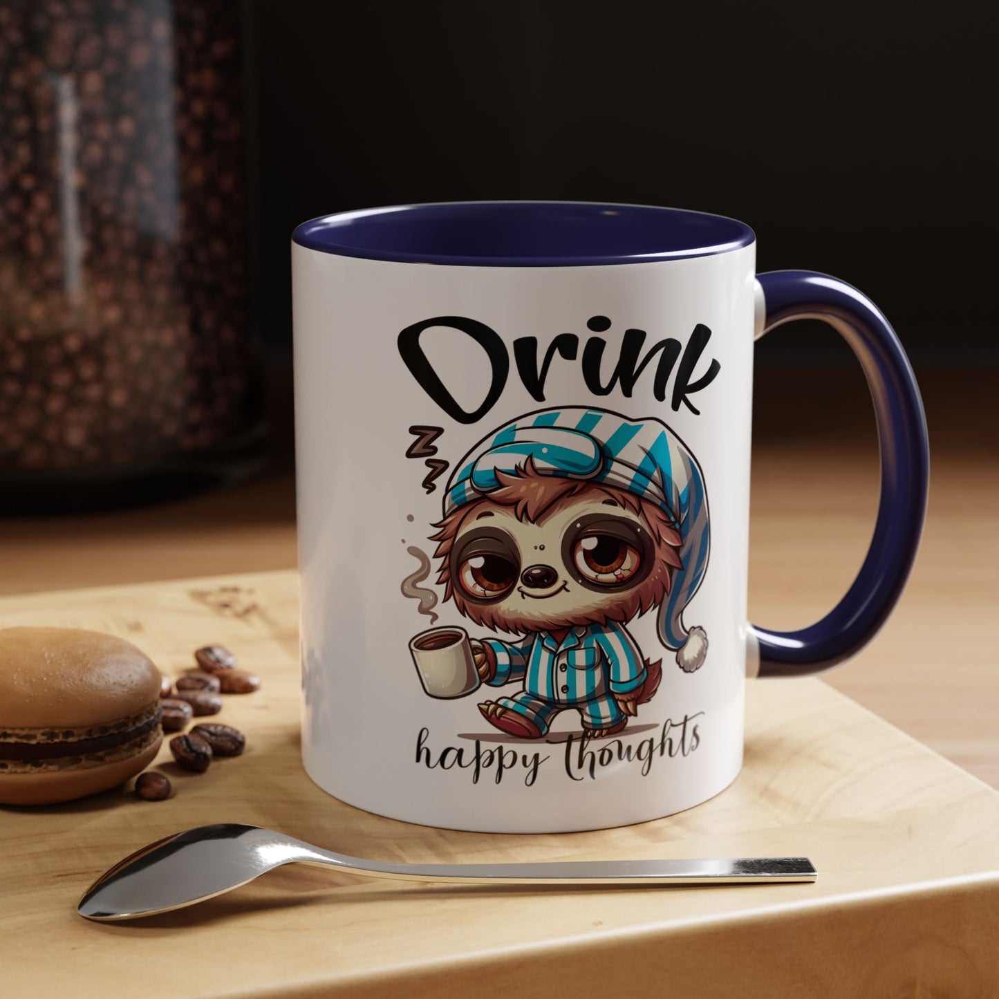 Drink Happy Thoughts Sloth Accent Coffee Mug – Perfect for Cozy Moments and Happy Thoughts