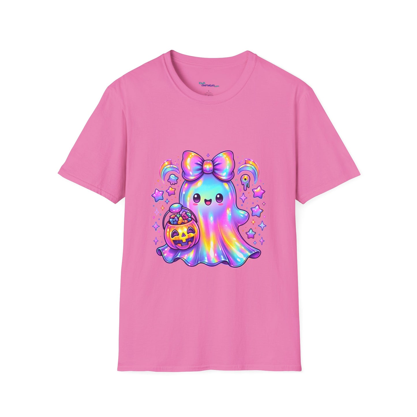 Cute Ghost Halloween T-Shirt, Unisex Softstyle Tee, Rainbow Spirit Shirt, Kawaii Apparel, Fall Fashion, Halloween Costume Must-Have