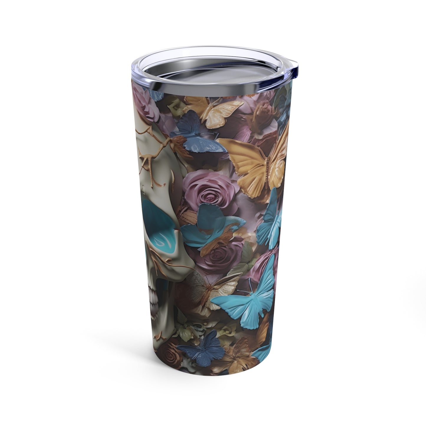 Skull Butterfly 2 Skinny Steel Tumbler with Straw, 20oz