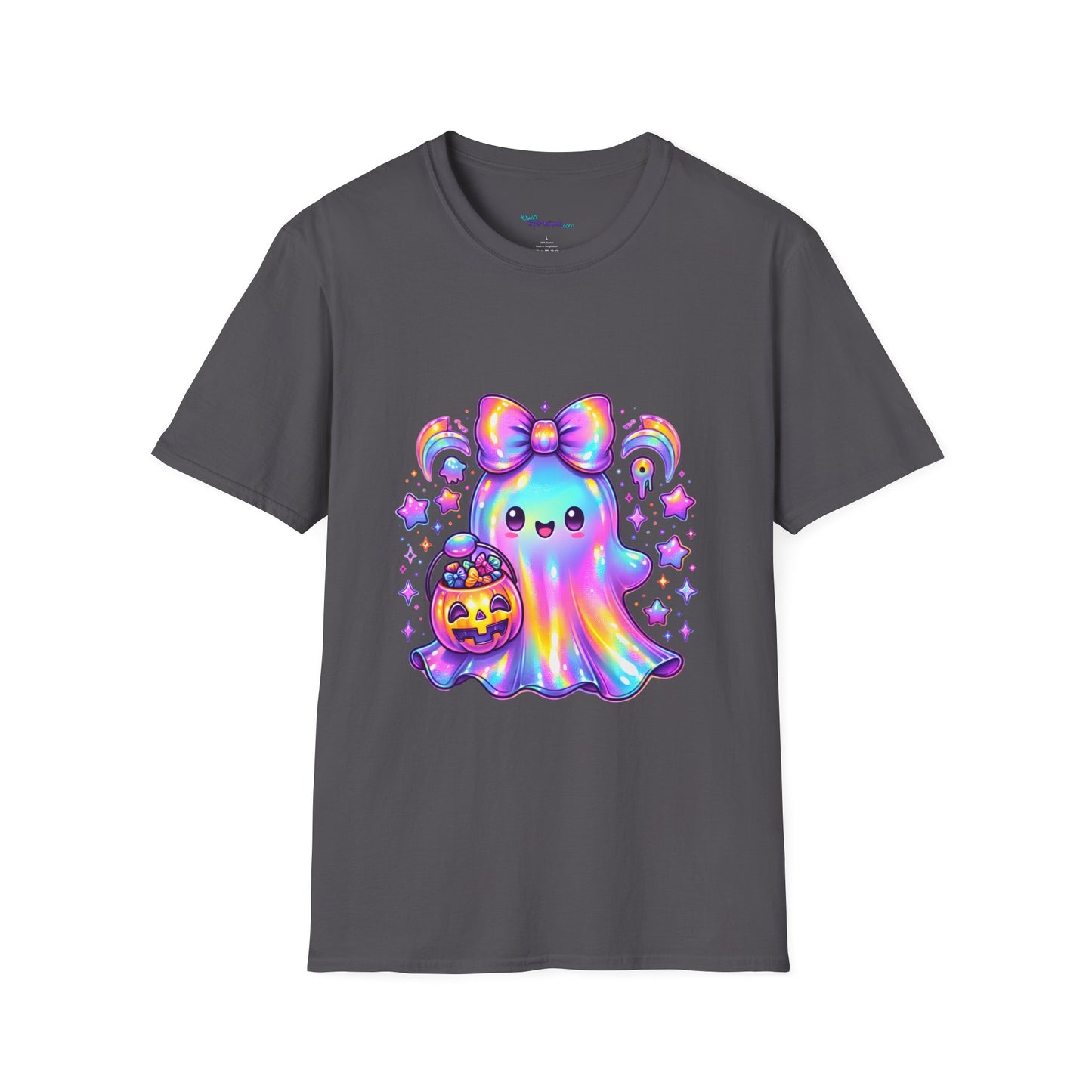 Cute Ghost Halloween T-Shirt, Unisex Softstyle Tee, Rainbow Spirit Shirt, Kawaii Apparel, Fall Fashion, Halloween Costume Must-Have