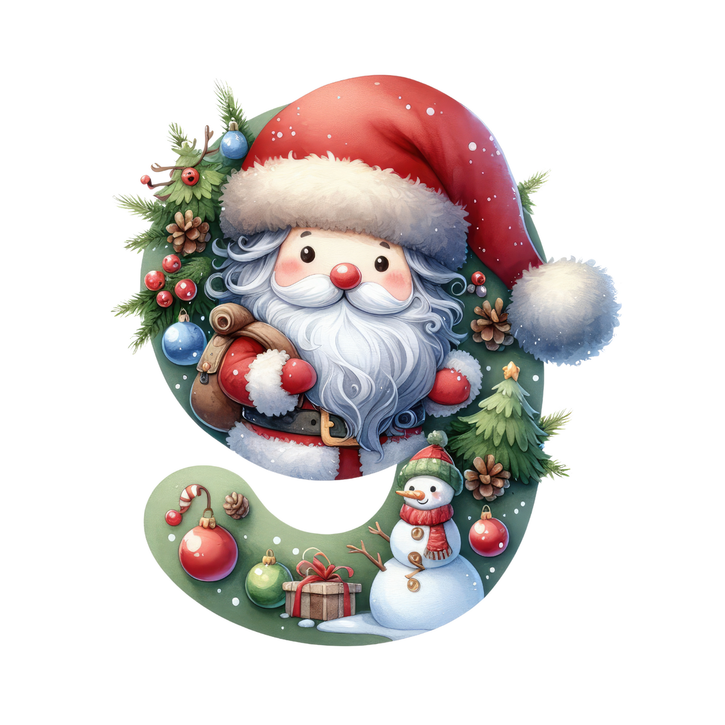 Customizable Clipart Santa Number Ornaments