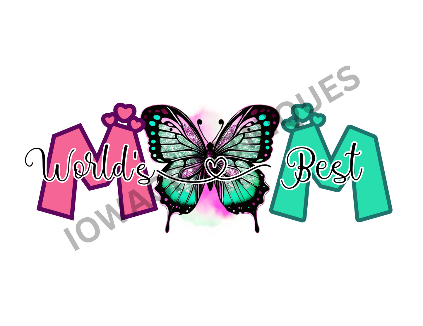 World's Best Mom Teal butterfly
