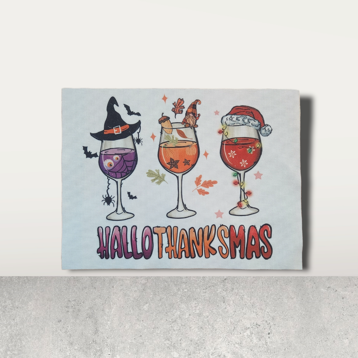 Wine Glass Happy Hallothanksmas Fabric panal