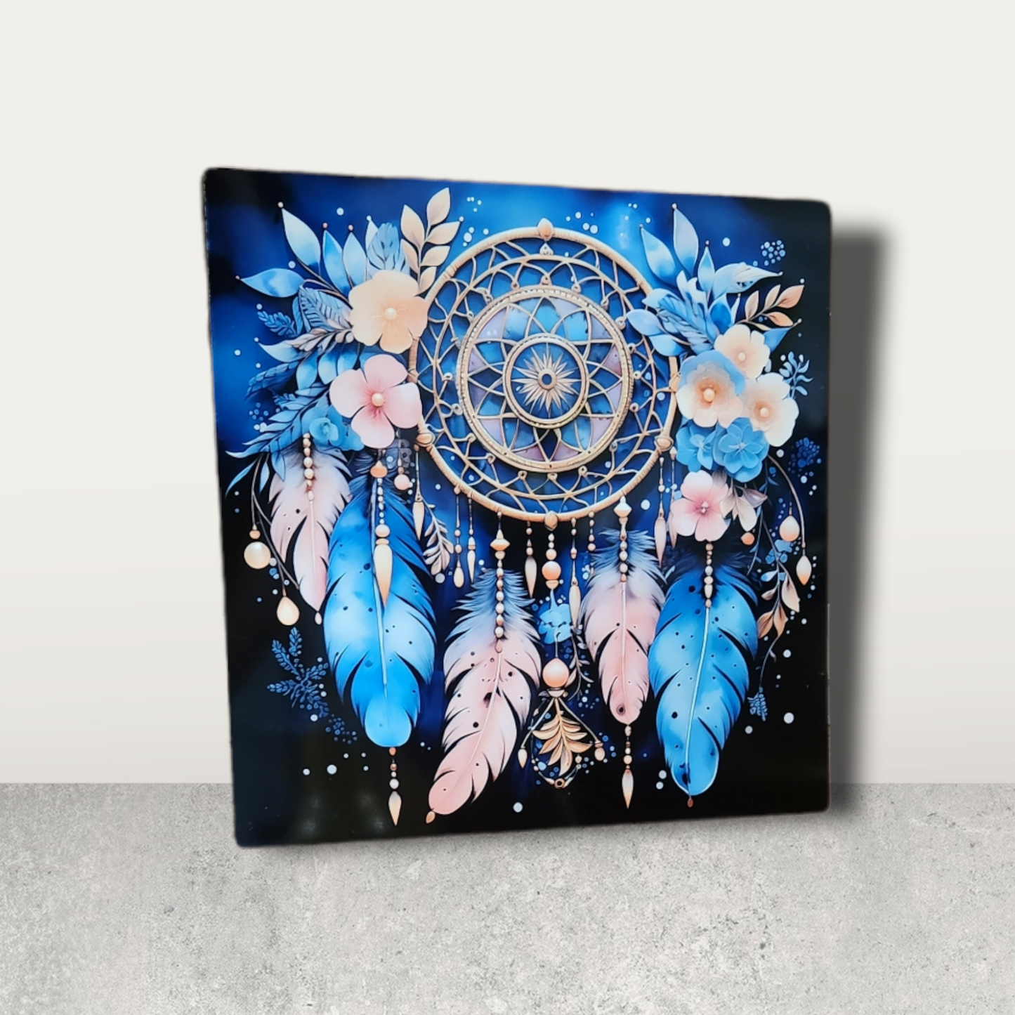 Blue and pink feathers Dreamcatcher Metal Sign