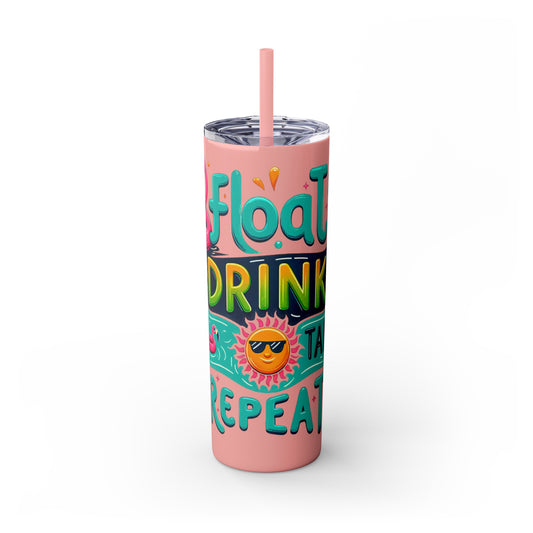 Float Drink Tan Repeat Skinny Tumbler with Straw, 20oz