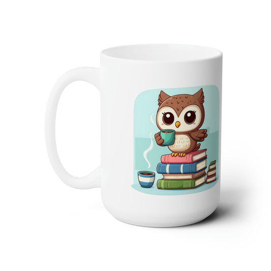 Books and Coffee Owl Ceramic Mug 15oz