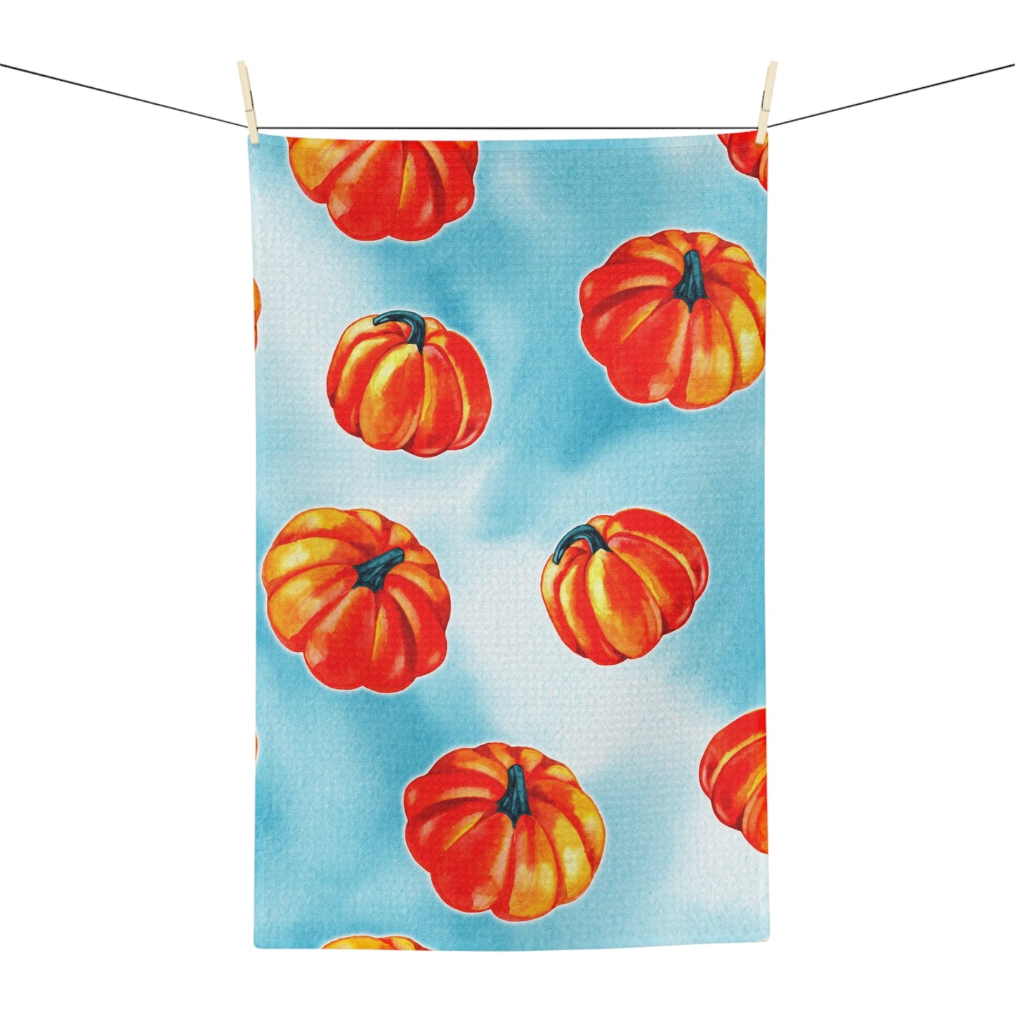 Pumpkins on Aqua background Soft Tea Towel