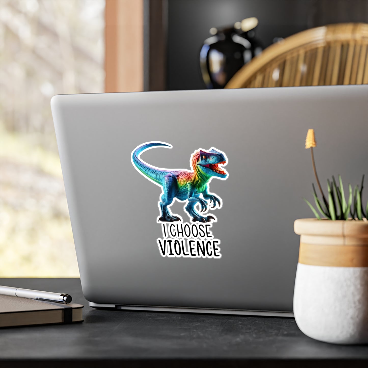 Rainbow Raptor Vinyl Sticker - 'I Choose Violence' Decal for Fun Decor and Gifts