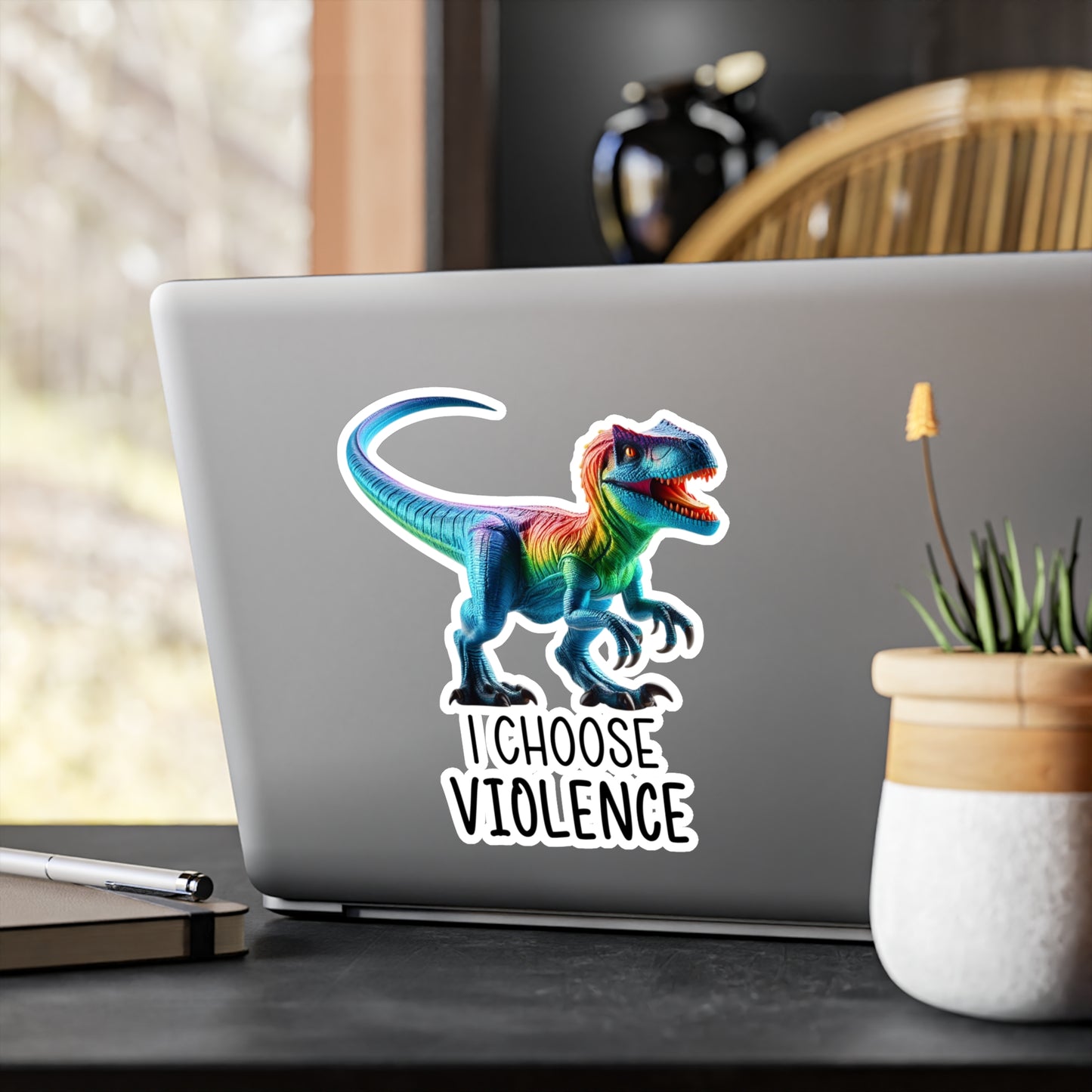 Rainbow Raptor Vinyl Sticker - 'I Choose Violence' Decal for Fun Decor and Gifts