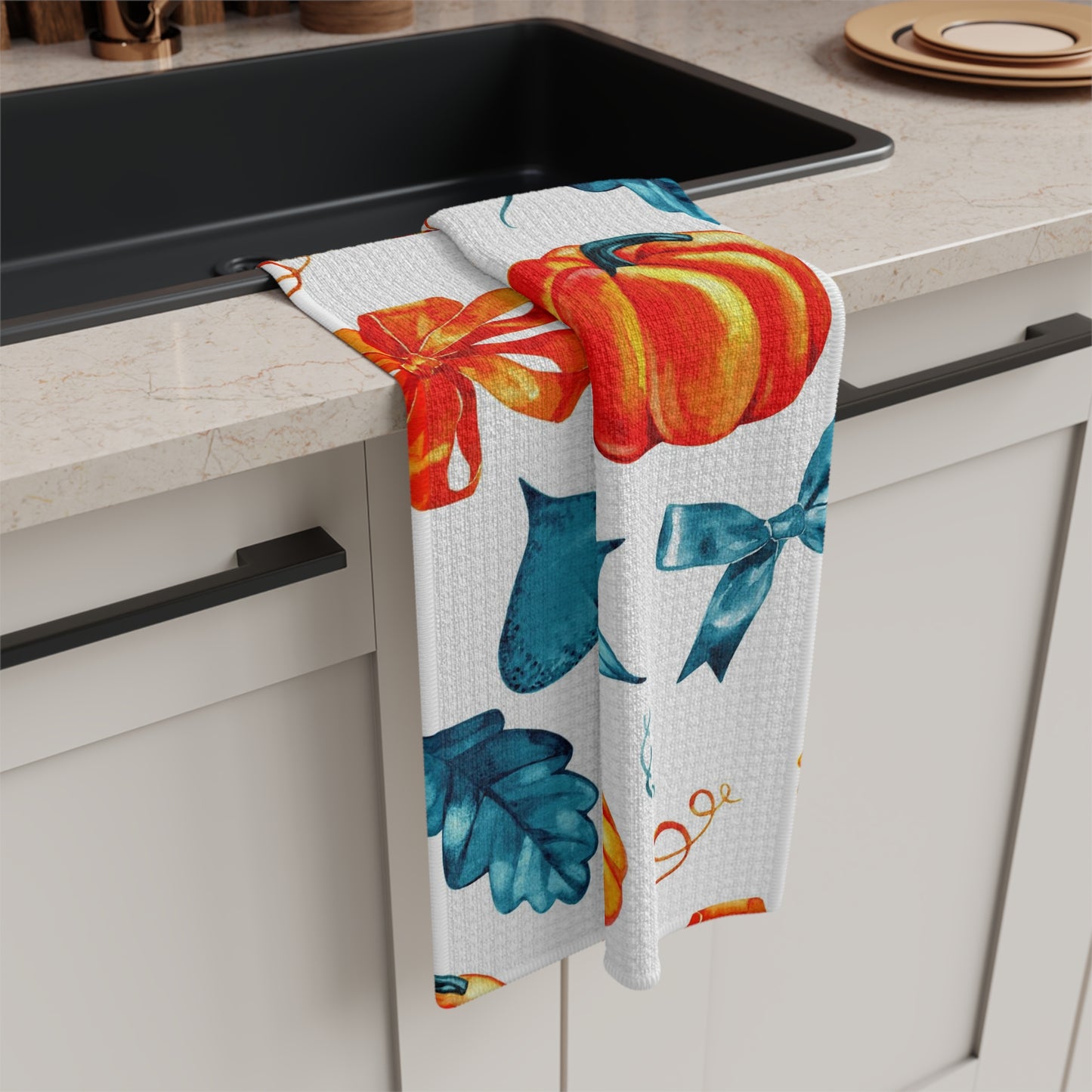 Orange and Aqua Fall Soft Tea Towel