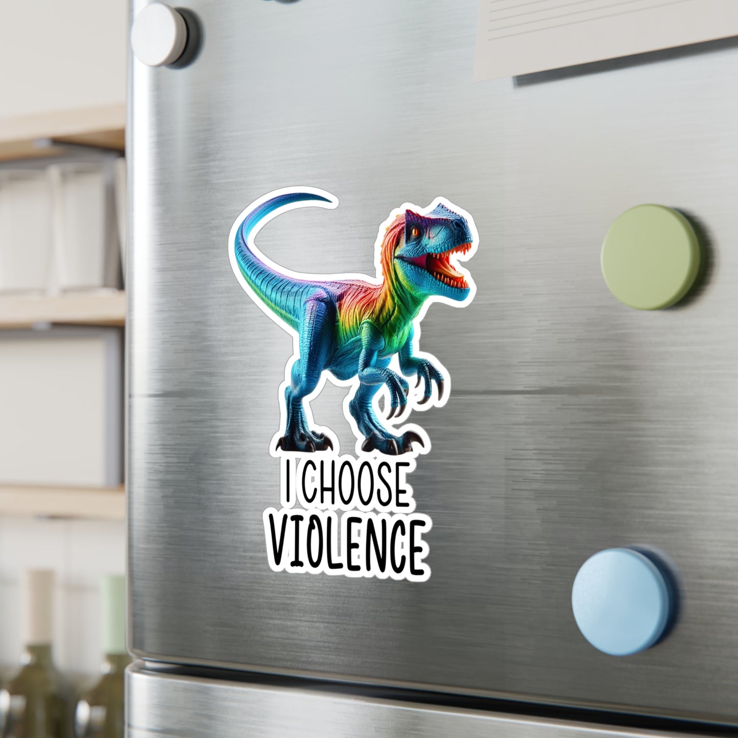 Rainbow Raptor Vinyl Sticker - 'I Choose Violence' Decal for Fun Decor and Gifts