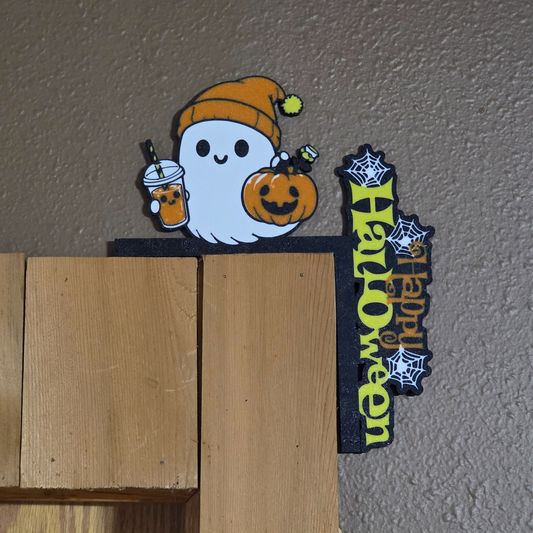 Ghost with Coffee Happy Halloween Door Corner