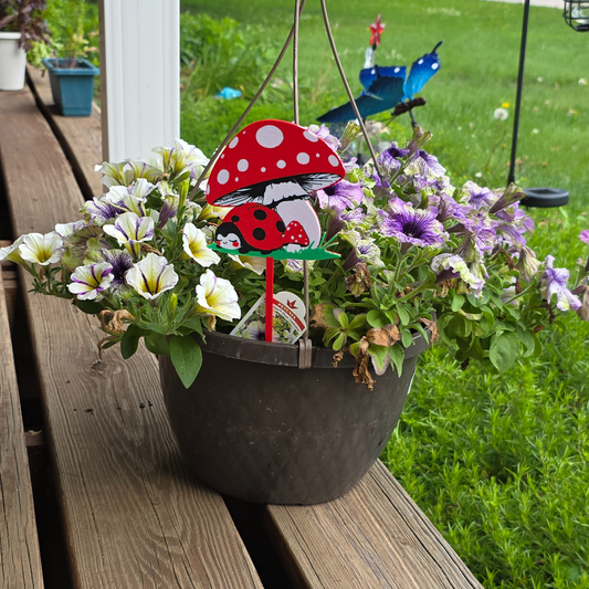 Ladybug with Mushroom Plant Stake