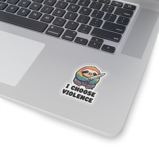 Funny Sloth Kiss-Cut Sticker - "I Choose Violence" - Cute and Quirky Decor for Laptops, Water Bottles, and More