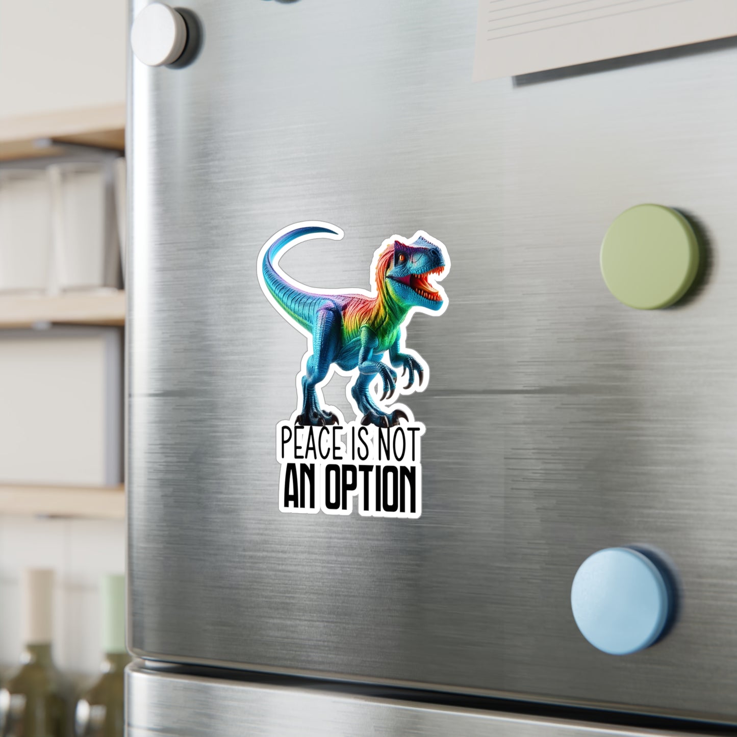 Rainbow Raptor Vinyl Decal - 'Peace Is Not An Option'