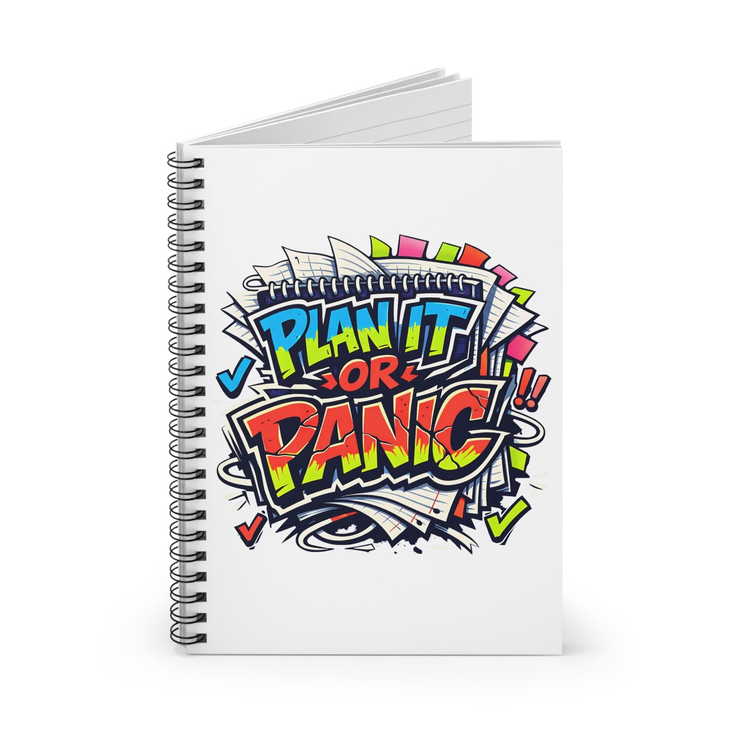 Plan It or Panic Spiral Notebook — Colorful Motivational Planner Journal (Ruled)
