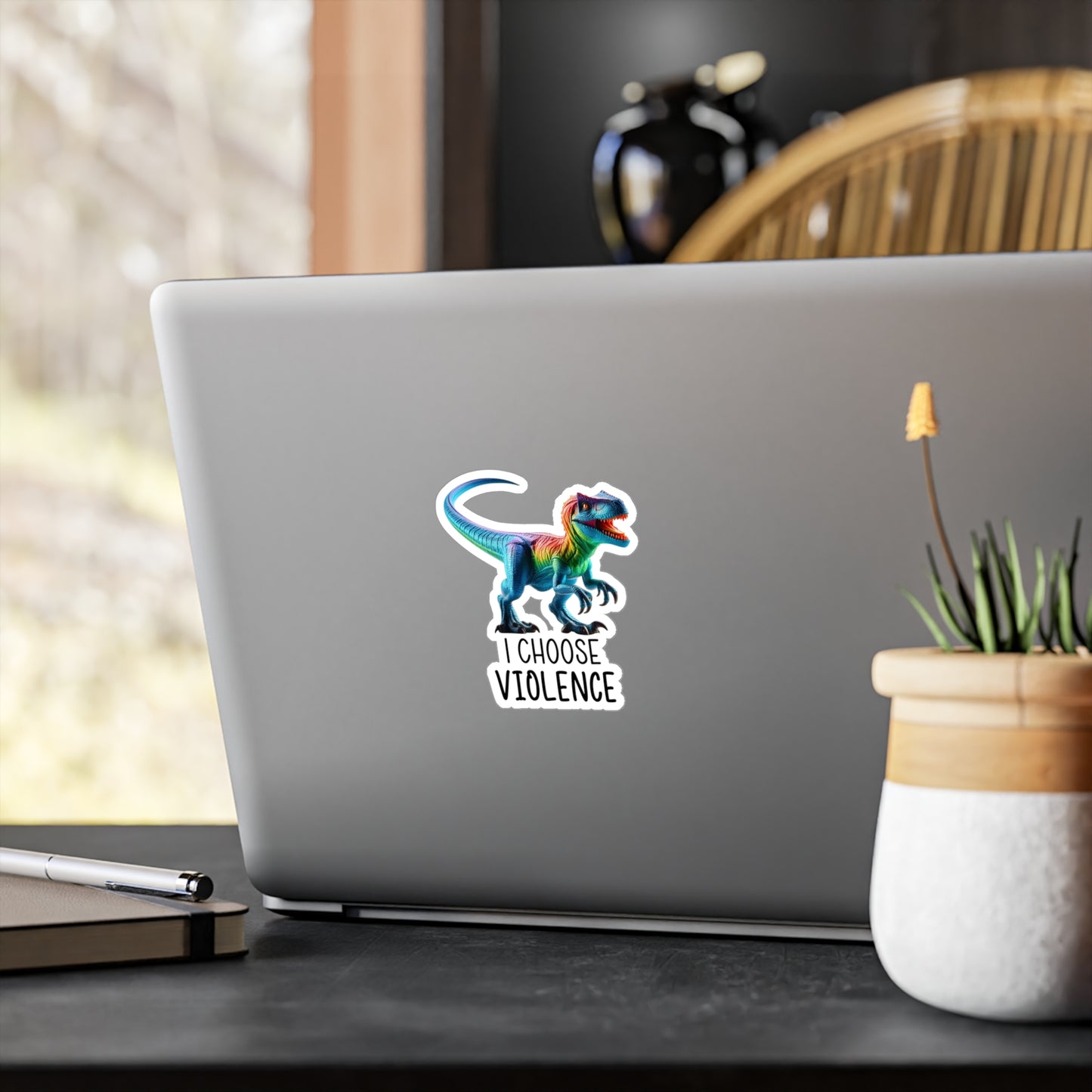 Rainbow Raptor Vinyl Sticker - 'I Choose Violence' Decal for Fun Decor and Gifts