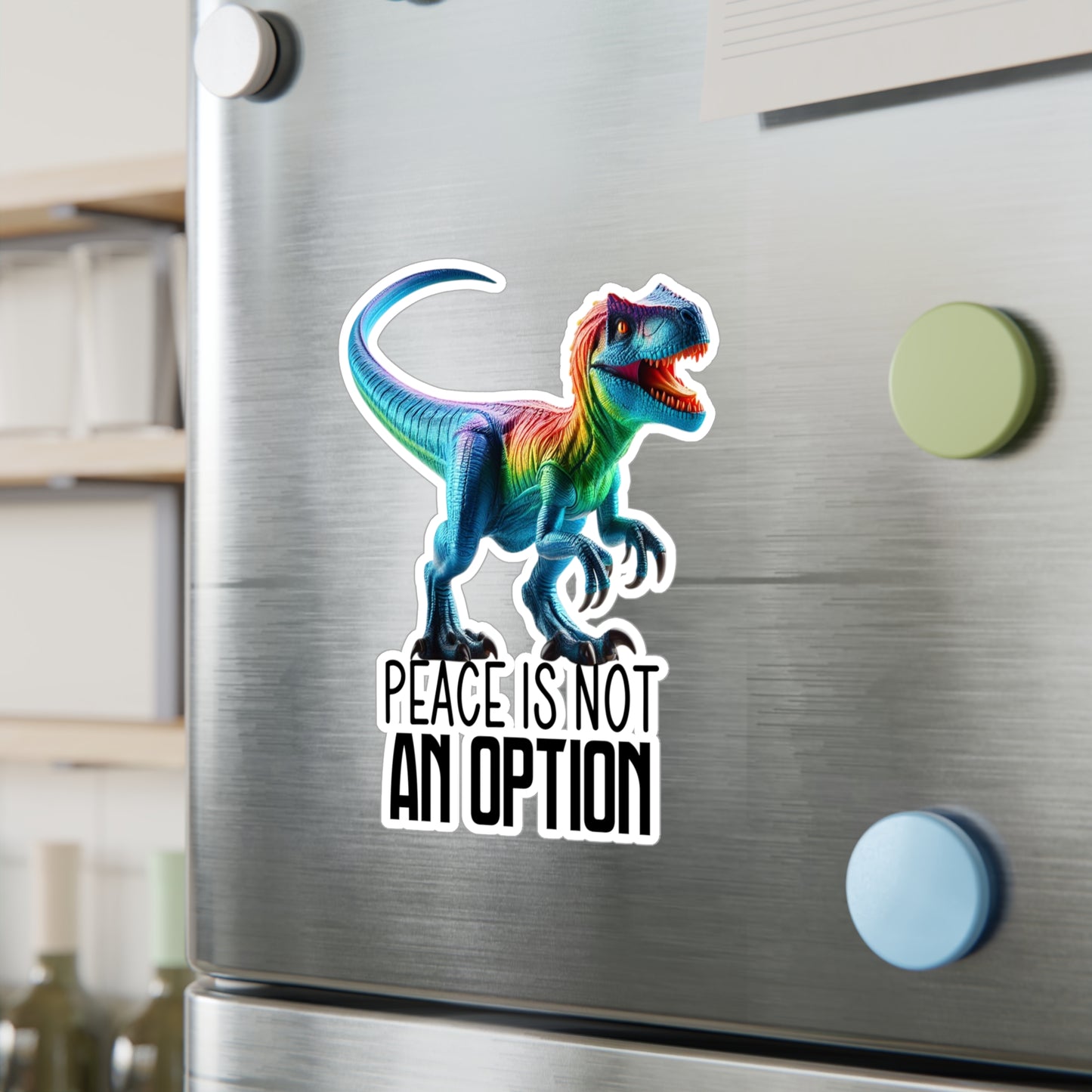 Rainbow Raptor Vinyl Decal - 'Peace Is Not An Option'