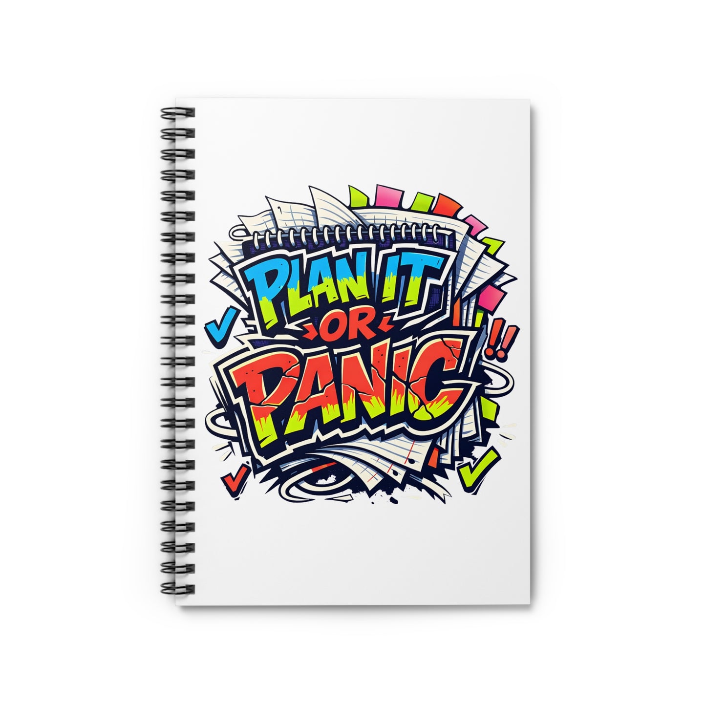 Plan It or Panic Spiral Notebook — Colorful Motivational Planner Journal (Ruled)