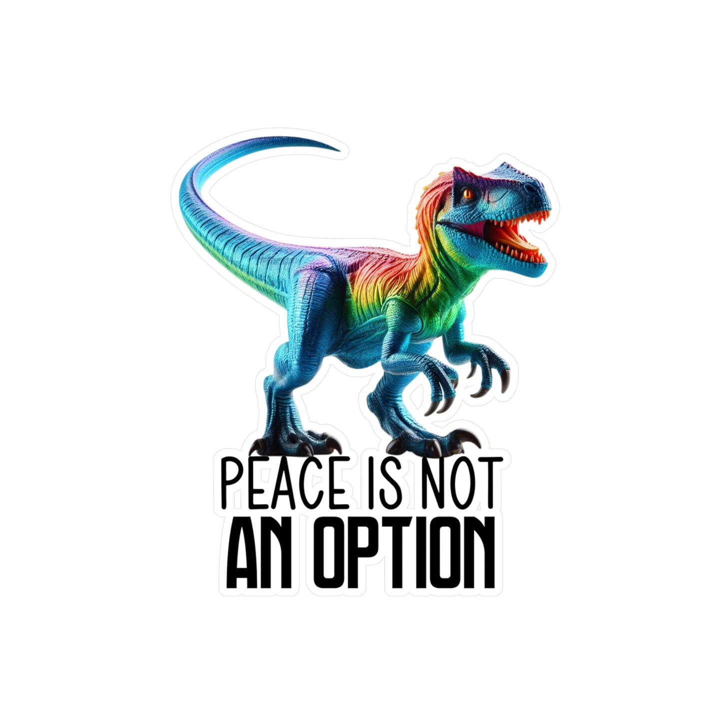 Rainbow Raptor Vinyl Decal - 'Peace Is Not An Option'