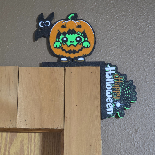 Baby Frankenstein in Pumpkin Happy Halloween Door Corner