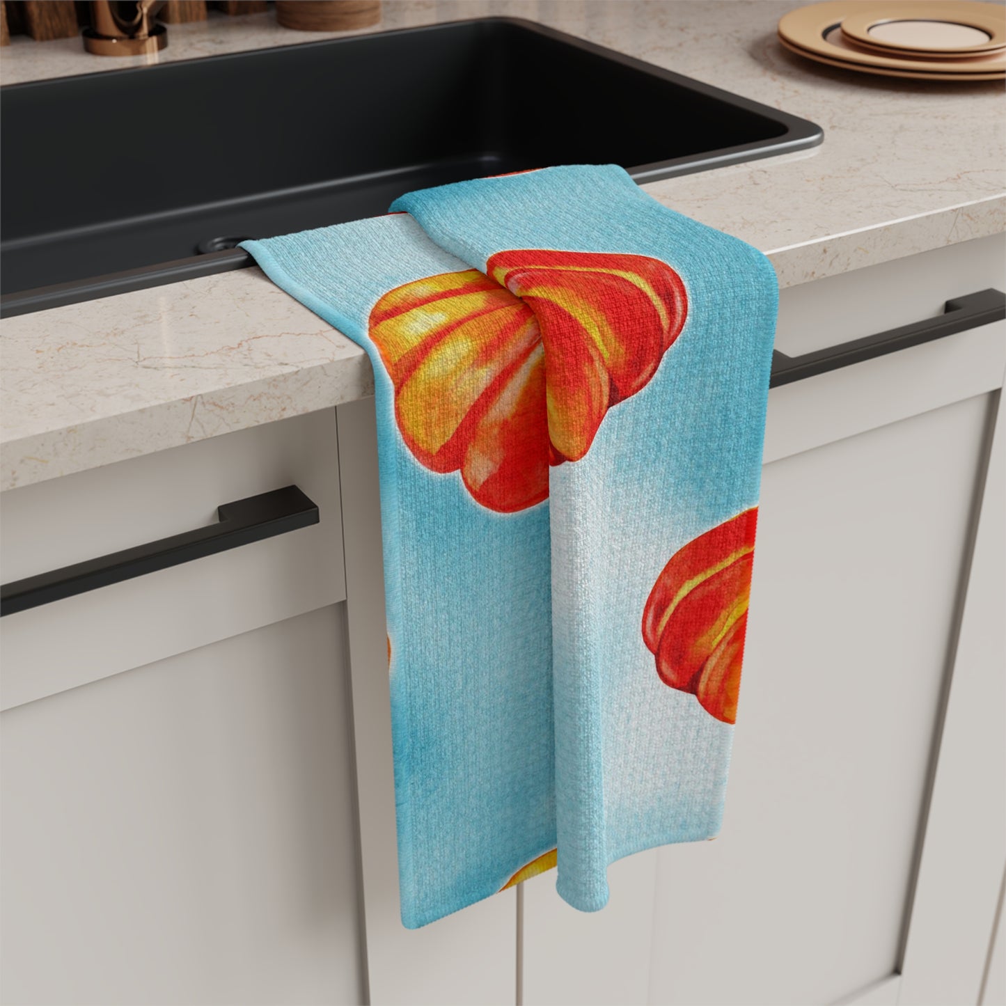 Pumpkins on Aqua background Soft Tea Towel