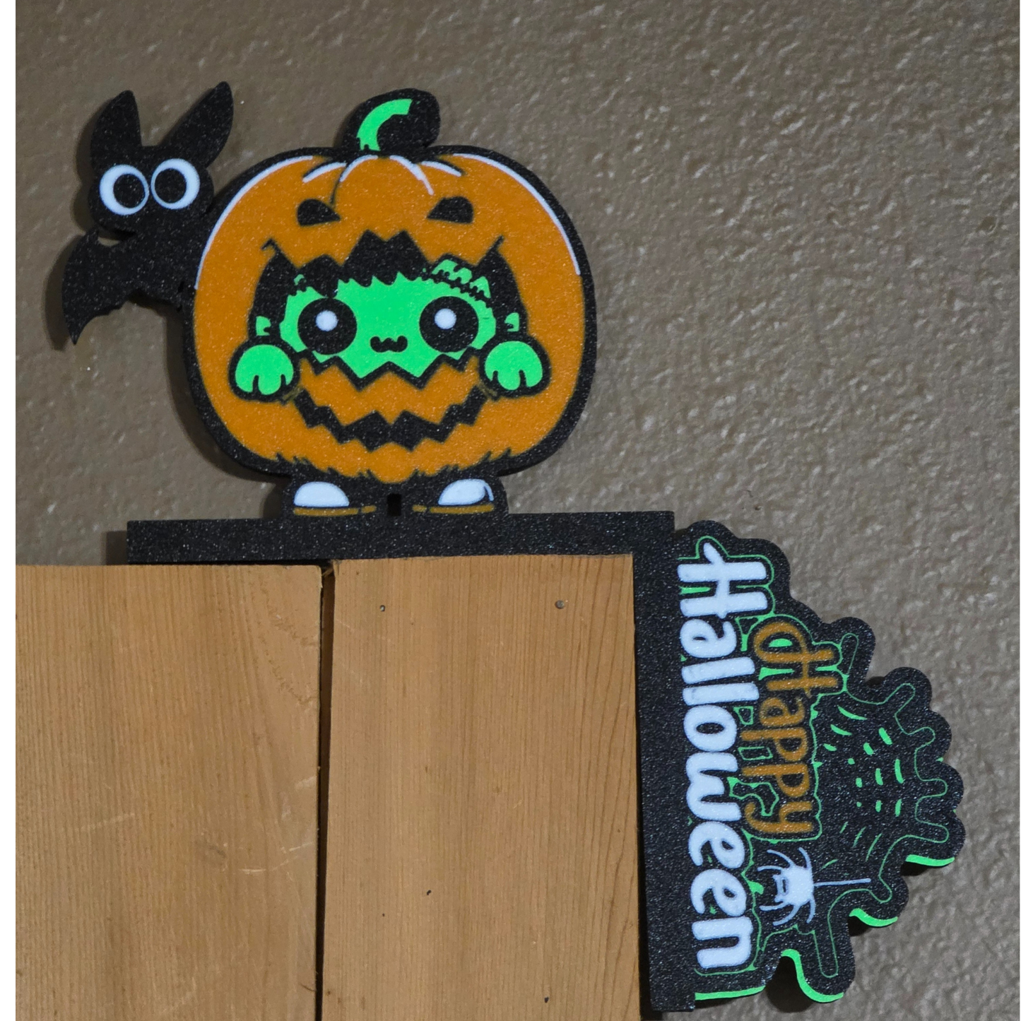 Baby Frankenstein in Pumpkin Happy Halloween Door Corner