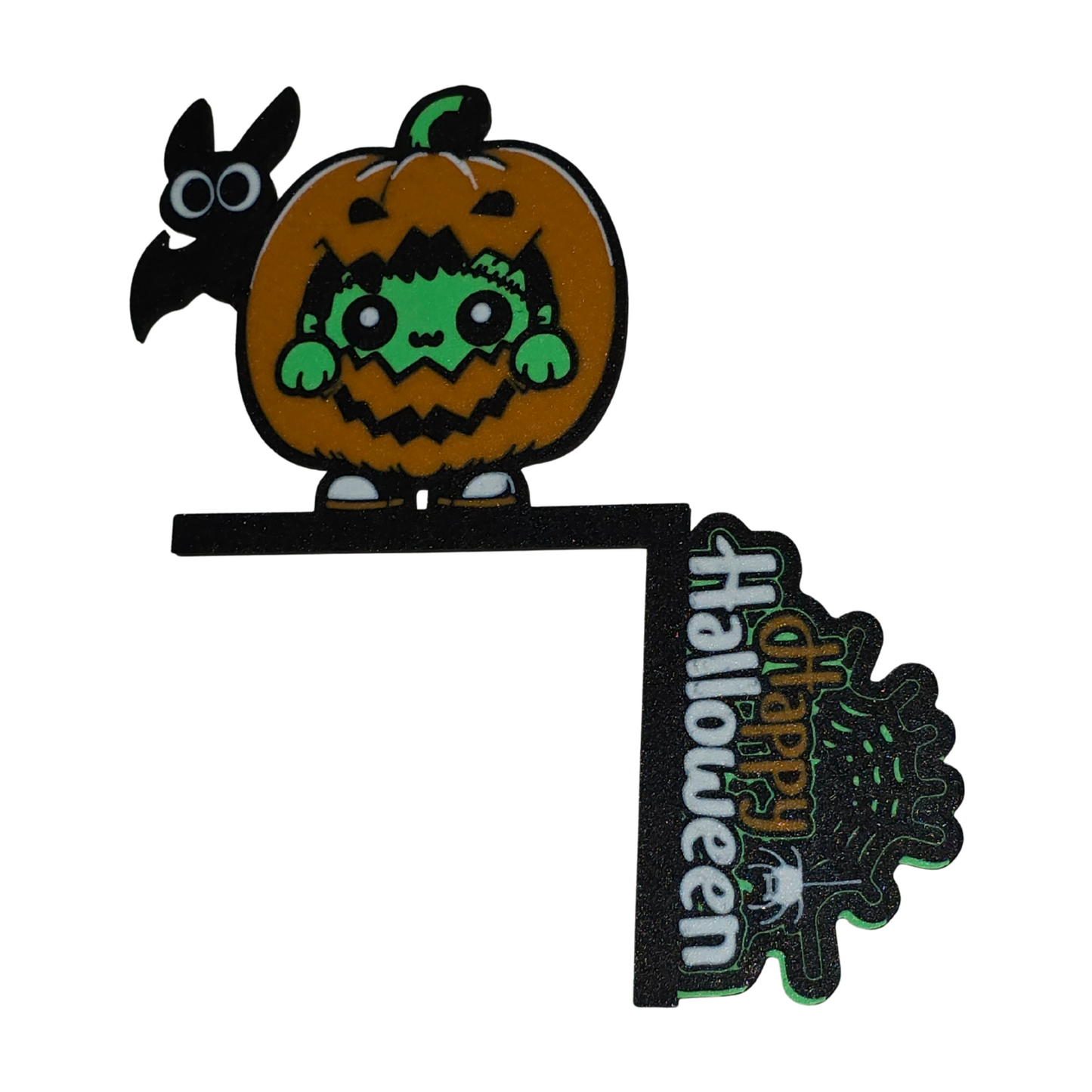 Baby Frankenstein in Pumpkin Happy Halloween Door Corner