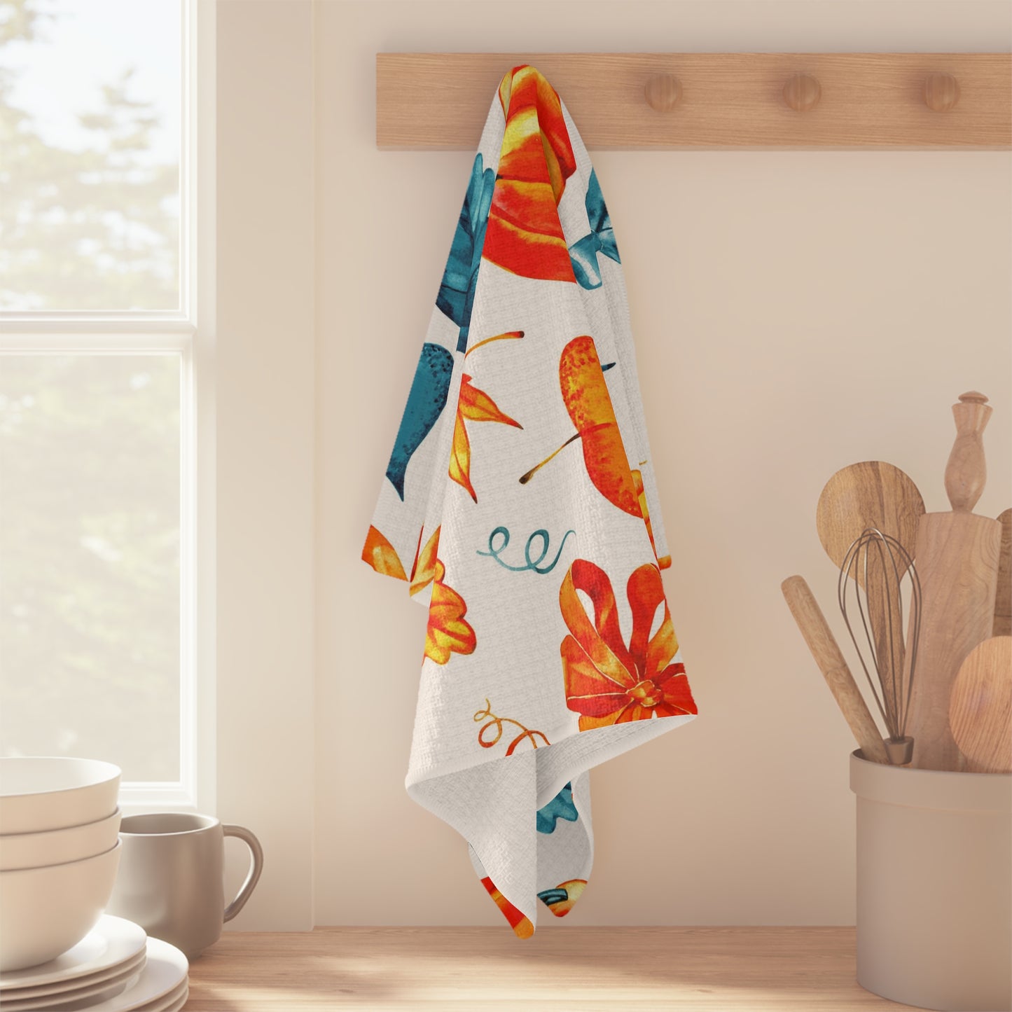 Orange and Aqua Fall Soft Tea Towel