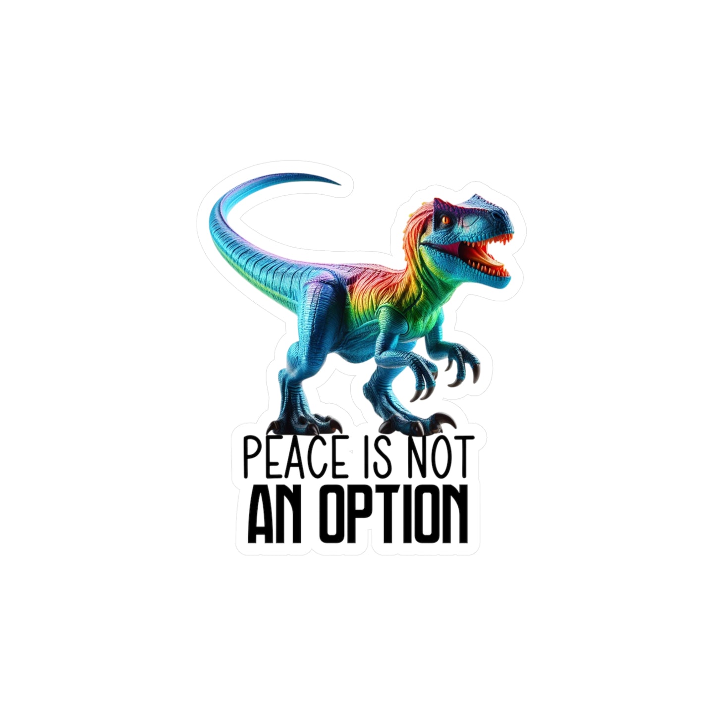 Rainbow Raptor Vinyl Decal - 'Peace Is Not An Option'