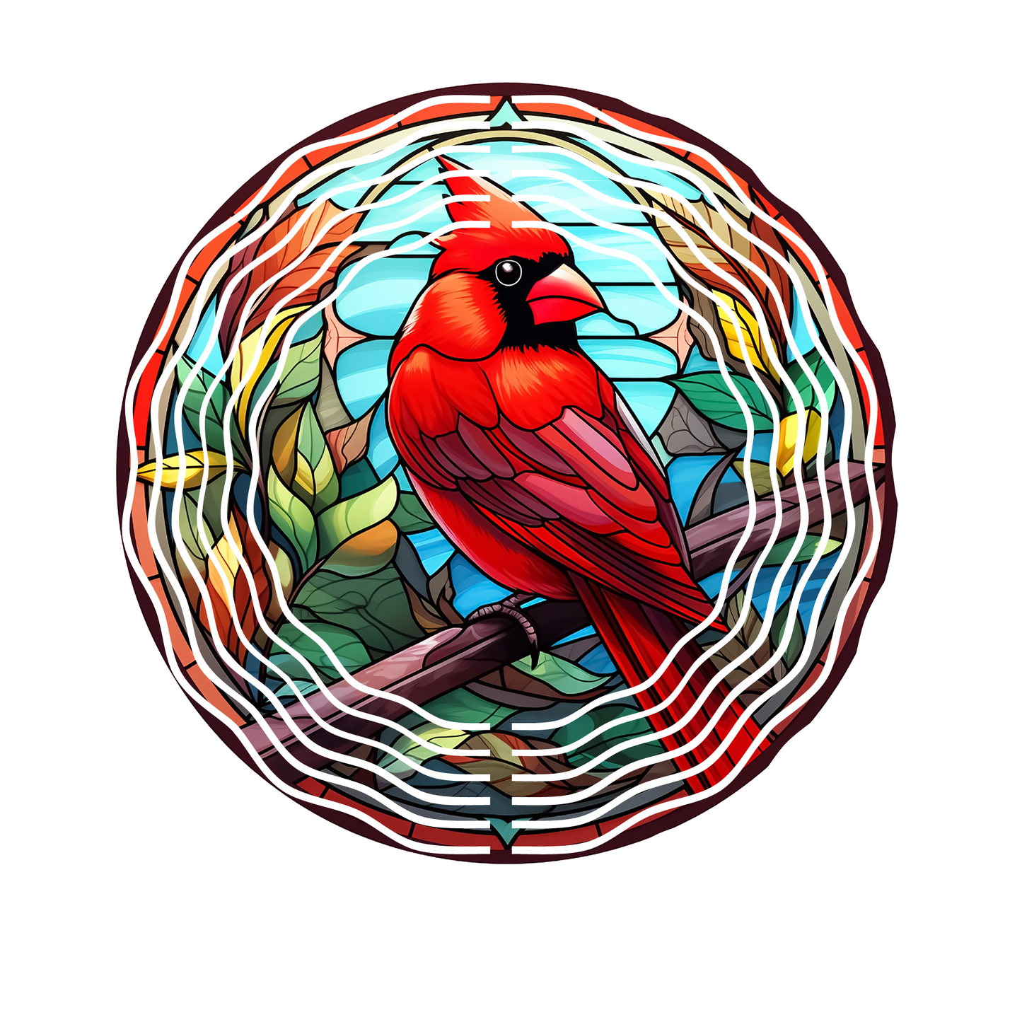 Red Cardinal with stain glass effect wind spinner