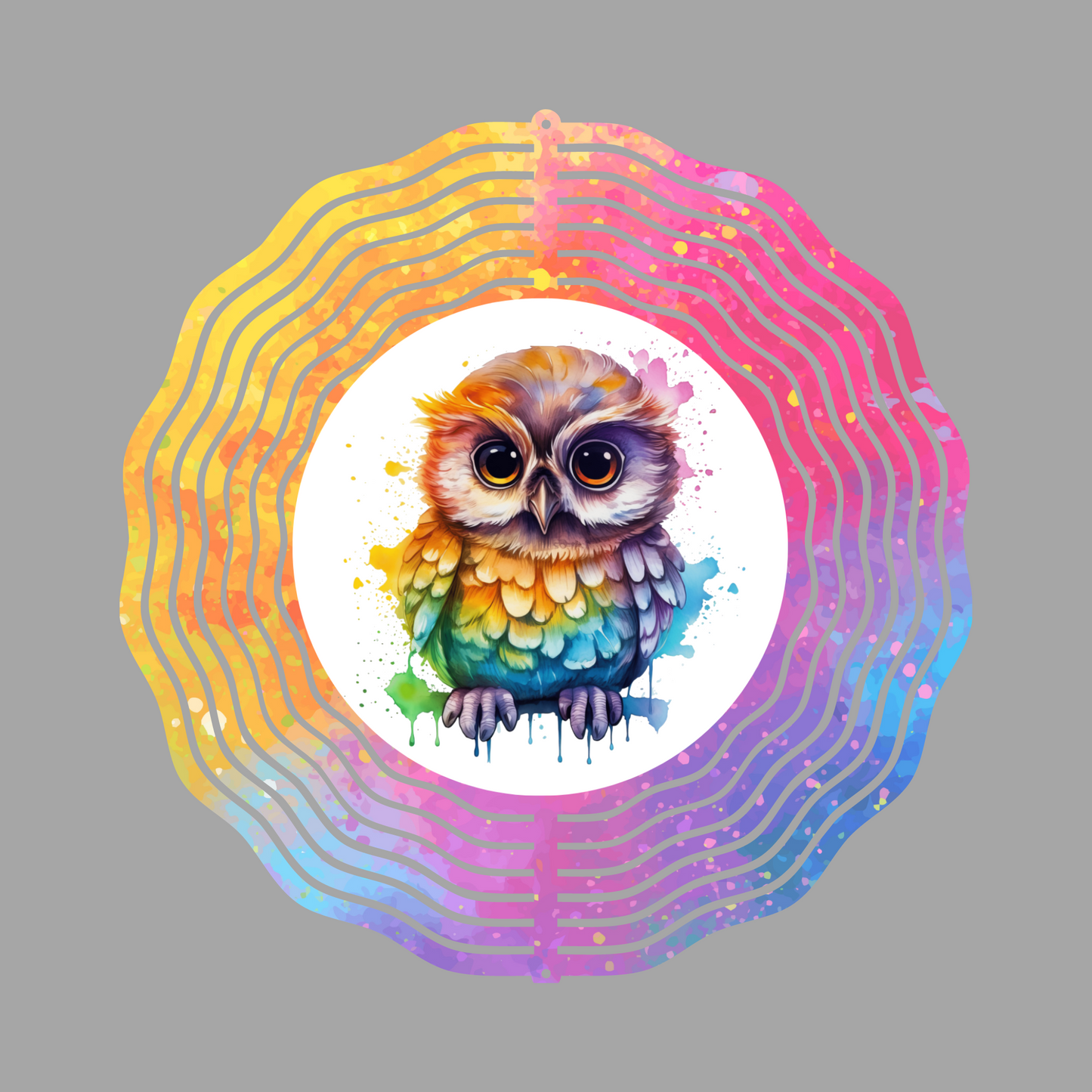 Rainbow colored Owl Wind Spinner