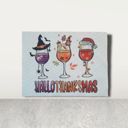 Wine Glass Happy Hallothanksmas  Fabric panal