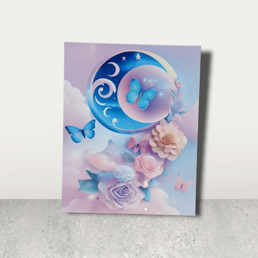 Pastel Moon, Butterfly and Flower Metal Sign
