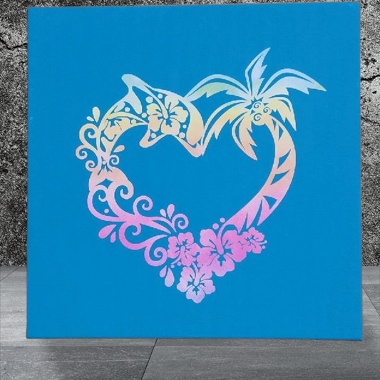 Multicolor Heart shape with Dolphin and palm tree