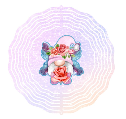 Pink Flower Fairy Gnome Wind Spinner