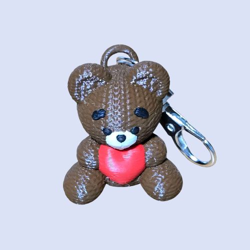 Knit Teddy Bear with Heart Keychain