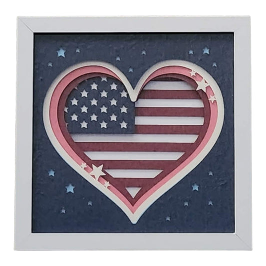 American Flag Heart 3D Shadow Box