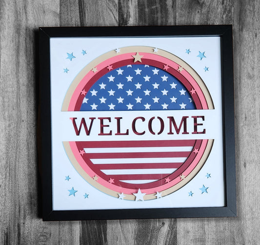 American Flag Welcome 3D Shadow Box